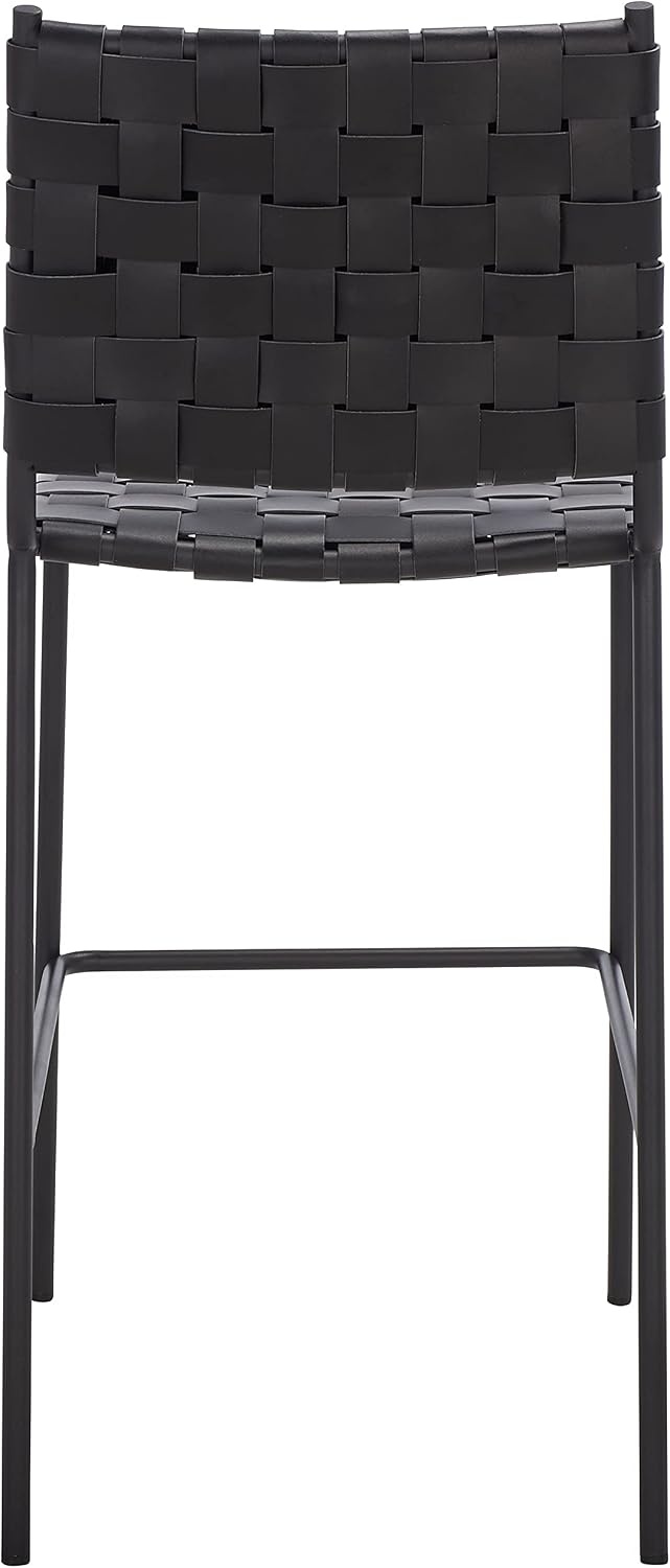 image:imageSAFAVIEH Home Collection Bahari White Woven LeatherBlack 26inch Kitchen Island Breakfast Nook Counter Stool Fully AssembledBlack