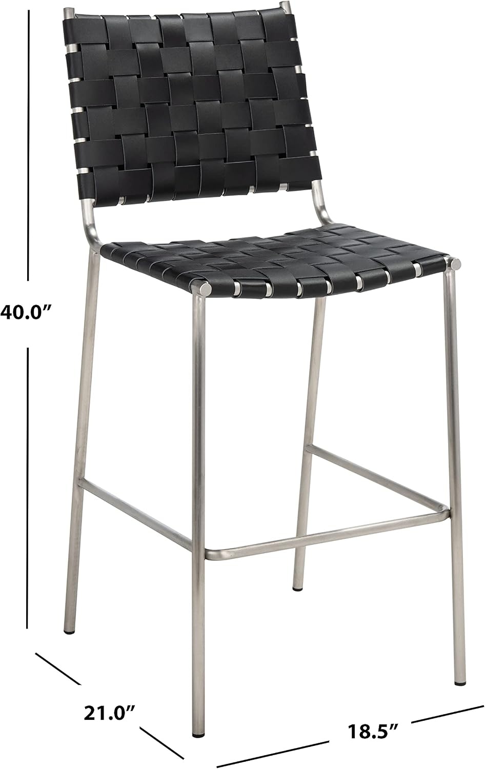 image:imageSAFAVIEH Home Collection Bahari White Woven LeatherBlack 26inch Kitchen Island Breakfast Nook Counter Stool Fully AssembledBlackSilver