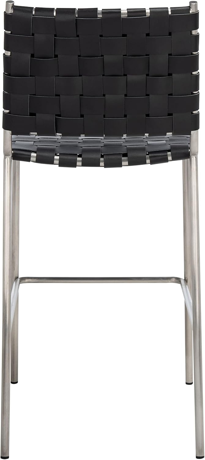 image:imageSAFAVIEH Home Collection Bahari White Woven LeatherBlack 26inch Kitchen Island Breakfast Nook Counter Stool Fully AssembledBlackSilver