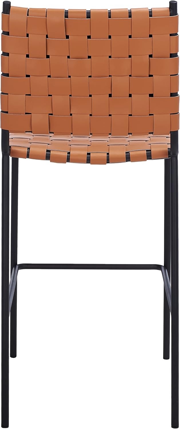 image:imageSAFAVIEH Home Collection Bahari White Woven LeatherBlack 26inch Kitchen Island Breakfast Nook Counter Stool Fully AssembledCognacBlack