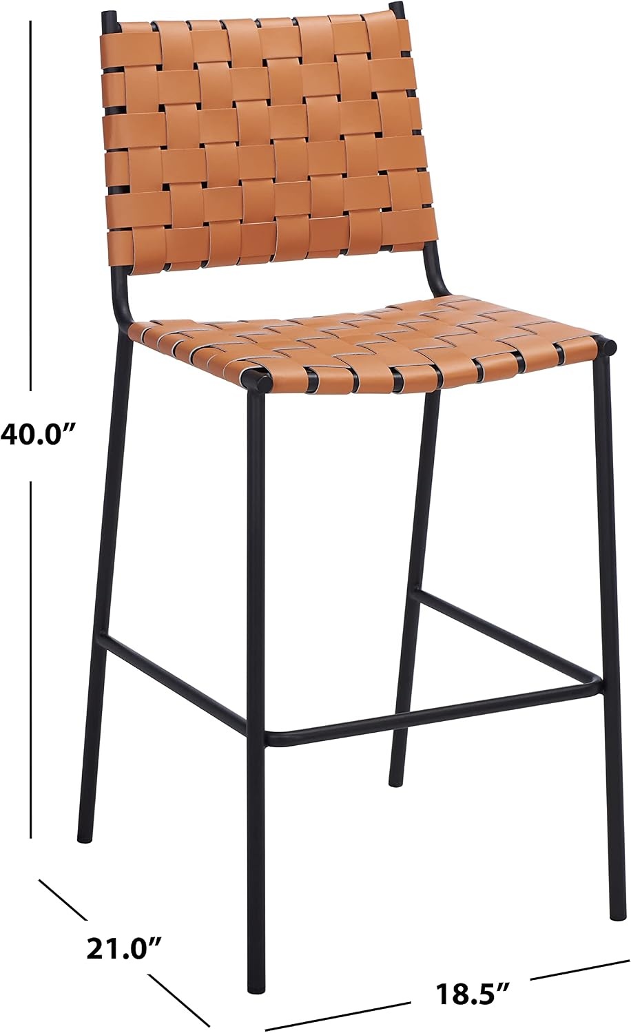 image:imageSAFAVIEH Home Collection Bahari White Woven LeatherBlack 26inch Kitchen Island Breakfast Nook Counter Stool Fully AssembledCognacBlack