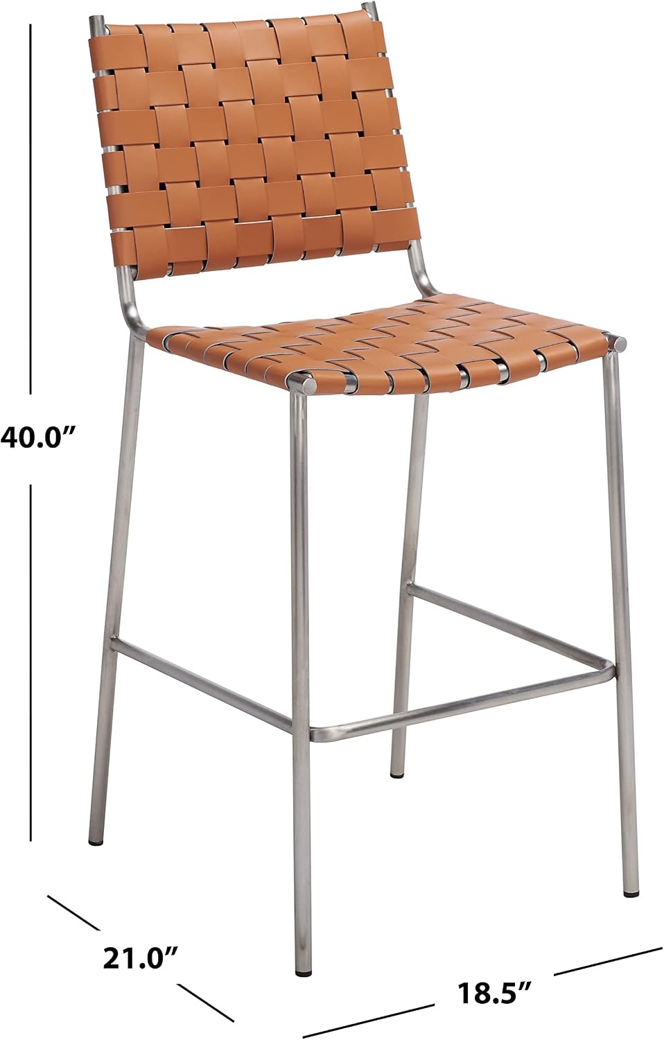 image:imageSAFAVIEH Home Collection Bahari White Woven LeatherBlack 26inch Kitchen Island Breakfast Nook Counter Stool Fully AssembledCognacSilver