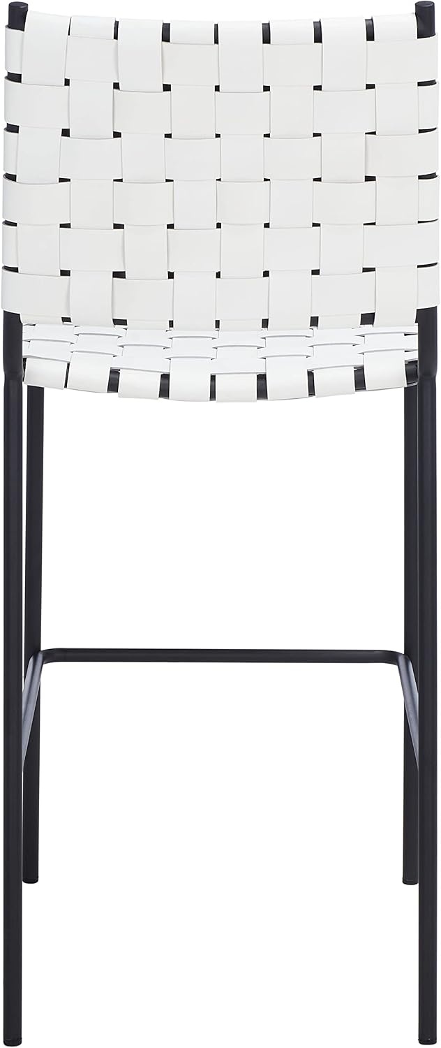 image:imageSAFAVIEH Home Collection Bahari White Woven LeatherBlack 26inch Kitchen Island Breakfast Nook Counter Stool Fully AssembledWhiteBlack