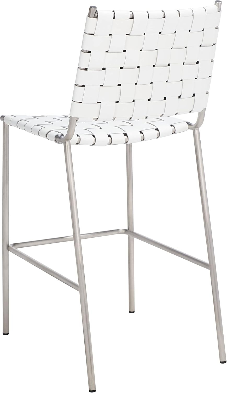 image:imageSAFAVIEH Home Collection Bahari White Woven LeatherBlack 26inch Kitchen Island Breakfast Nook Counter Stool Fully AssembledWhiteSilver