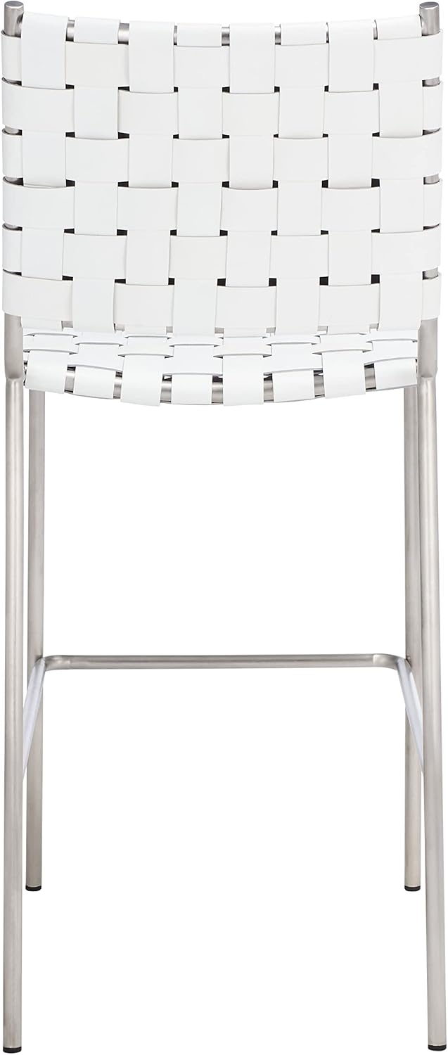 image:imageSAFAVIEH Home Collection Bahari White Woven LeatherBlack 26inch Kitchen Island Breakfast Nook Counter Stool Fully AssembledWhiteSilver