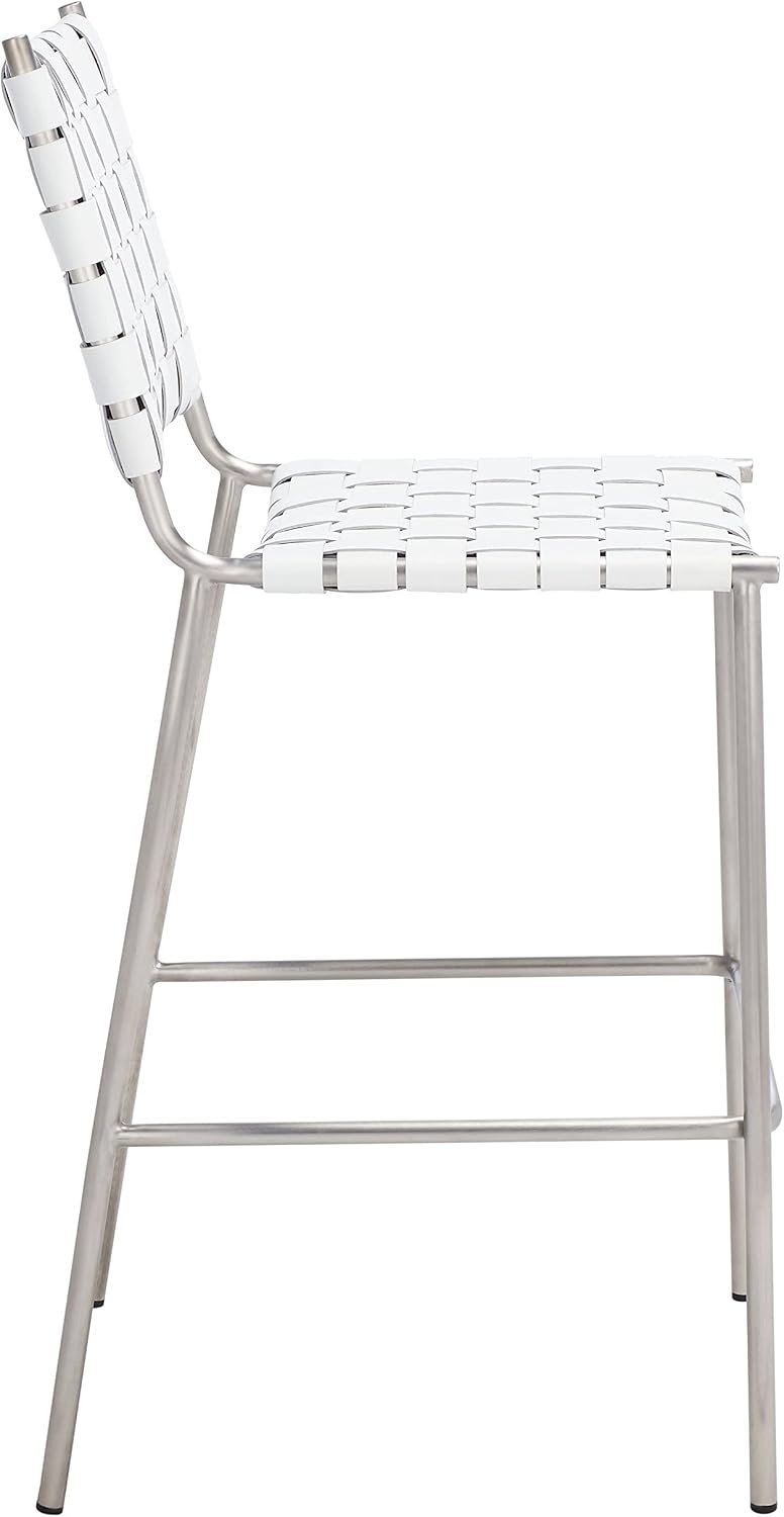image:imageSAFAVIEH Home Collection Bahari White Woven LeatherBlack 26inch Kitchen Island Breakfast Nook Counter Stool Fully AssembledWhiteSilver