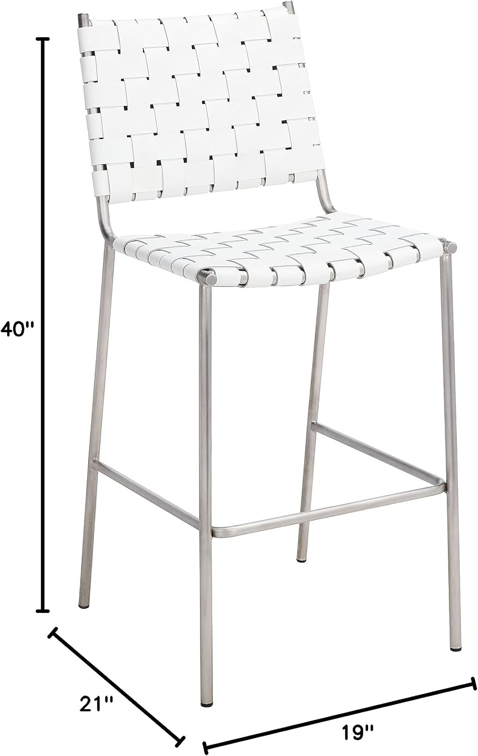 image:imageSAFAVIEH Home Collection Bahari White Woven LeatherBlack 26inch Kitchen Island Breakfast Nook Counter Stool Fully AssembledWhiteSilver