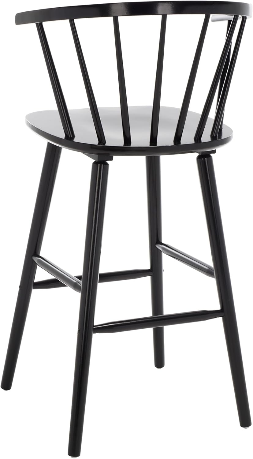 image:imageSAFAVIEH Home Collection Blanchard Farmhouse NaturalWhite Solid Wood Windsor Spindle 29inch Seat Height Bar Stool Set of 2Black