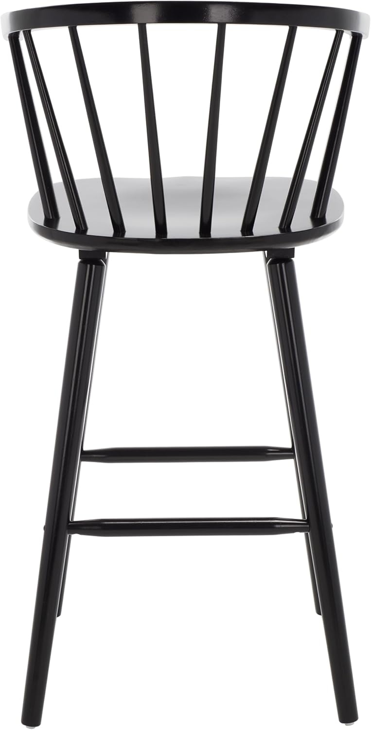 image:imageSAFAVIEH Home Collection Blanchard Farmhouse NaturalWhite Solid Wood Windsor Spindle 29inch Seat Height Bar Stool Set of 2Black