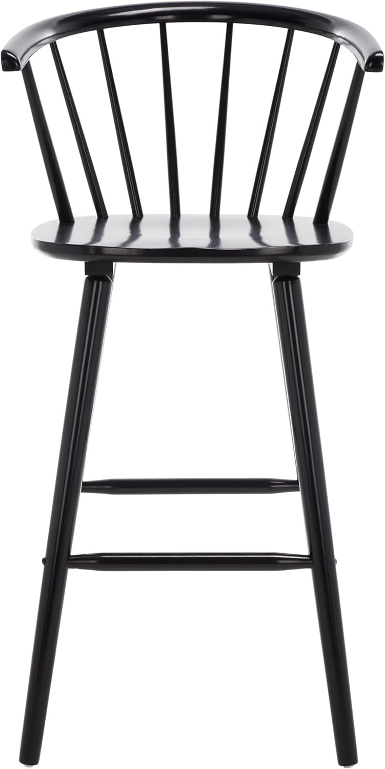 image:imageSAFAVIEH Home Collection Blanchard Farmhouse NaturalWhite Solid Wood Windsor Spindle 29inch Seat Height Bar Stool Set of 2Black
