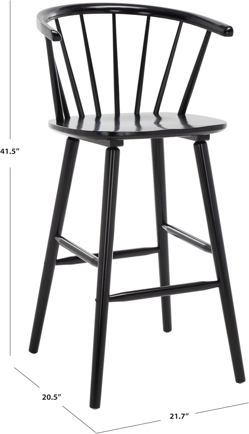 image:imageSAFAVIEH Home Collection Blanchard Farmhouse NaturalWhite Solid Wood Windsor Spindle 29inch Seat Height Bar Stool Set of 2Black