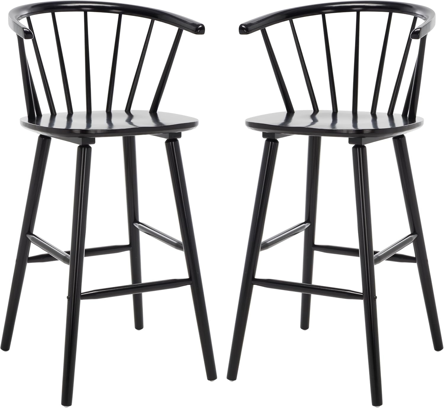 image:imageSAFAVIEH Home Collection Blanchard Farmhouse NaturalWhite Solid Wood Windsor Spindle 29inch Seat Height Bar Stool Set of 2Black
