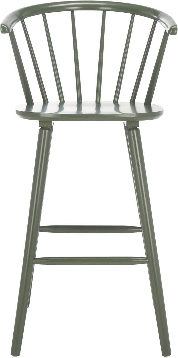 image:imageSAFAVIEH Home Collection Blanchard Farmhouse NaturalWhite Solid Wood Windsor Spindle 29inch Seat Height Bar Stool Set of 2Dusty Green
