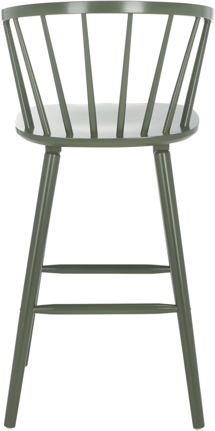 image:imageSAFAVIEH Home Collection Blanchard Farmhouse NaturalWhite Solid Wood Windsor Spindle 29inch Seat Height Bar Stool Set of 2Dusty Green