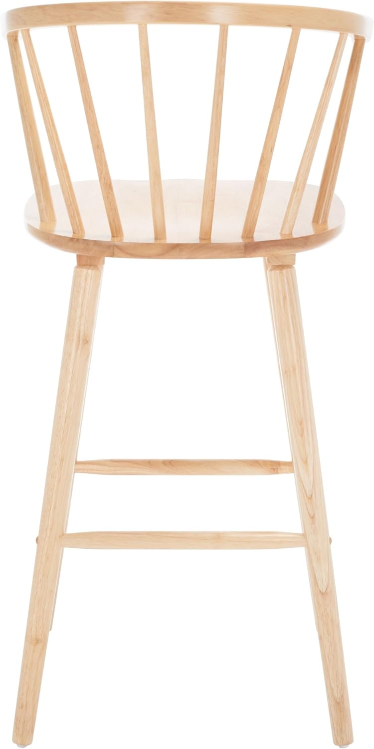 image:imageSAFAVIEH Home Collection Blanchard Farmhouse NaturalWhite Solid Wood Windsor Spindle 29inch Seat Height Bar Stool Set of 2Natural