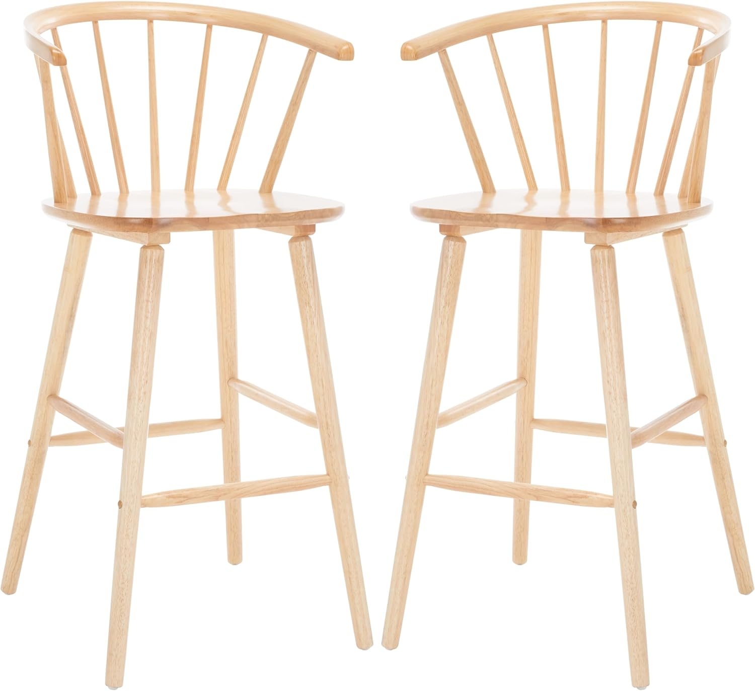 image:imageSAFAVIEH Home Collection Blanchard Farmhouse NaturalWhite Solid Wood Windsor Spindle 29inch Seat Height Bar Stool Set of 2Natural