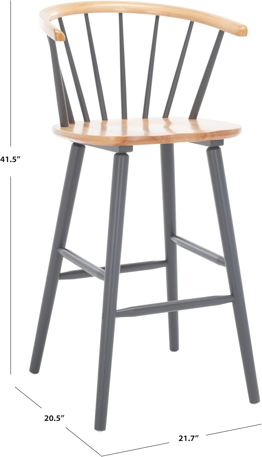 image:imageSAFAVIEH Home Collection Blanchard Farmhouse NaturalWhite Solid Wood Windsor Spindle 29inch Seat Height Bar Stool Set of 2NaturalGrey
