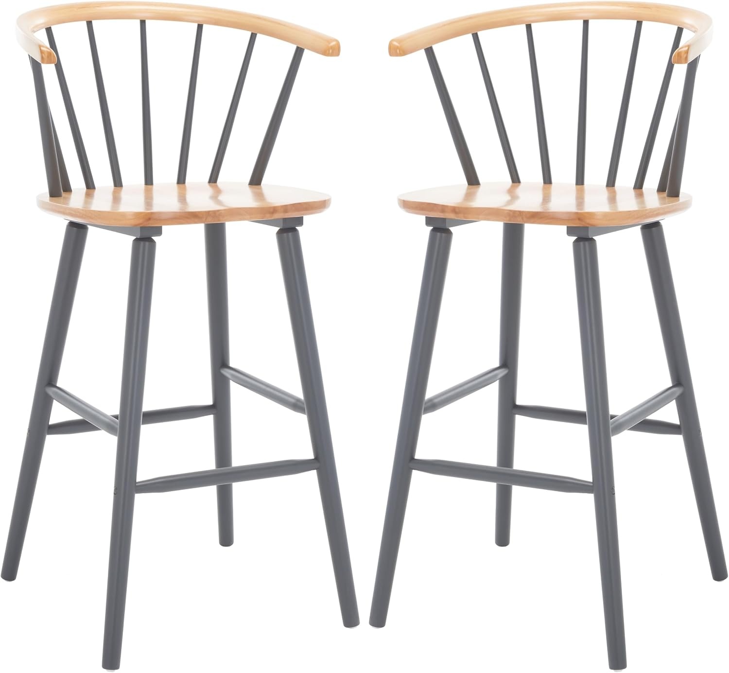 image:imageSAFAVIEH Home Collection Blanchard Farmhouse NaturalWhite Solid Wood Windsor Spindle 29inch Seat Height Bar Stool Set of 2NaturalGrey