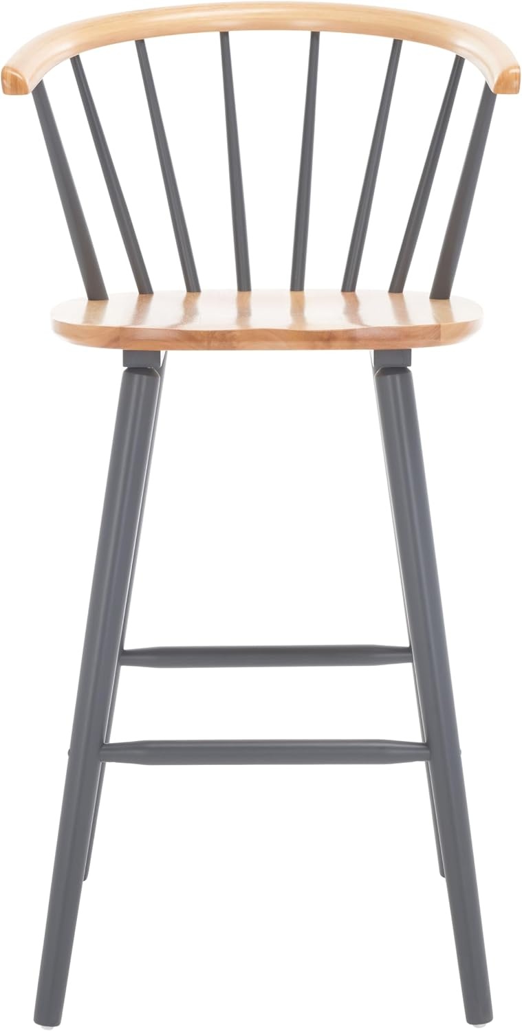 image:imageSAFAVIEH Home Collection Blanchard Farmhouse NaturalWhite Solid Wood Windsor Spindle 29inch Seat Height Bar Stool Set of 2NaturalGrey