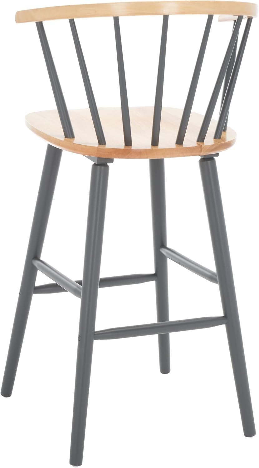 image:imageSAFAVIEH Home Collection Blanchard Farmhouse NaturalWhite Solid Wood Windsor Spindle 29inch Seat Height Bar Stool Set of 2NaturalGrey