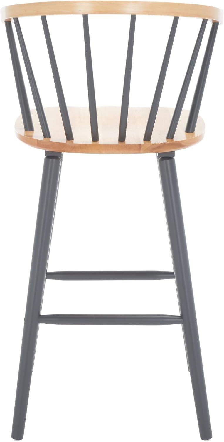 image:imageSAFAVIEH Home Collection Blanchard Farmhouse NaturalWhite Solid Wood Windsor Spindle 29inch Seat Height Bar Stool Set of 2NaturalGrey