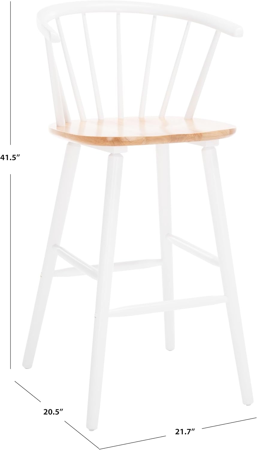 image:imageSAFAVIEH Home Collection Blanchard Farmhouse NaturalWhite Solid Wood Windsor Spindle 29inch Seat Height Bar Stool Set of 2NaturalWhite