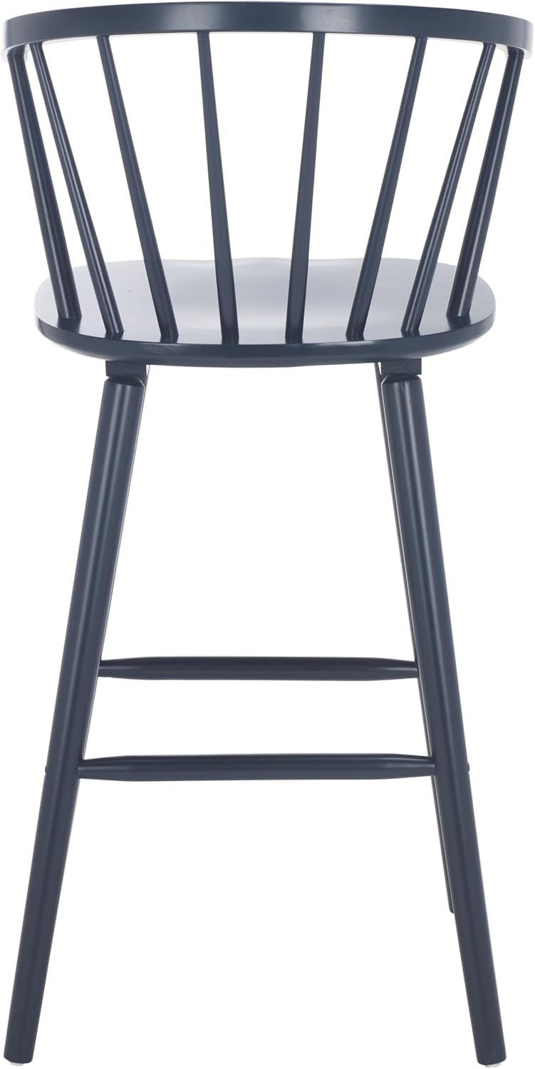 image:imageSAFAVIEH Home Collection Blanchard Farmhouse NaturalWhite Solid Wood Windsor Spindle 29inch Seat Height Bar Stool Set of 2Navy