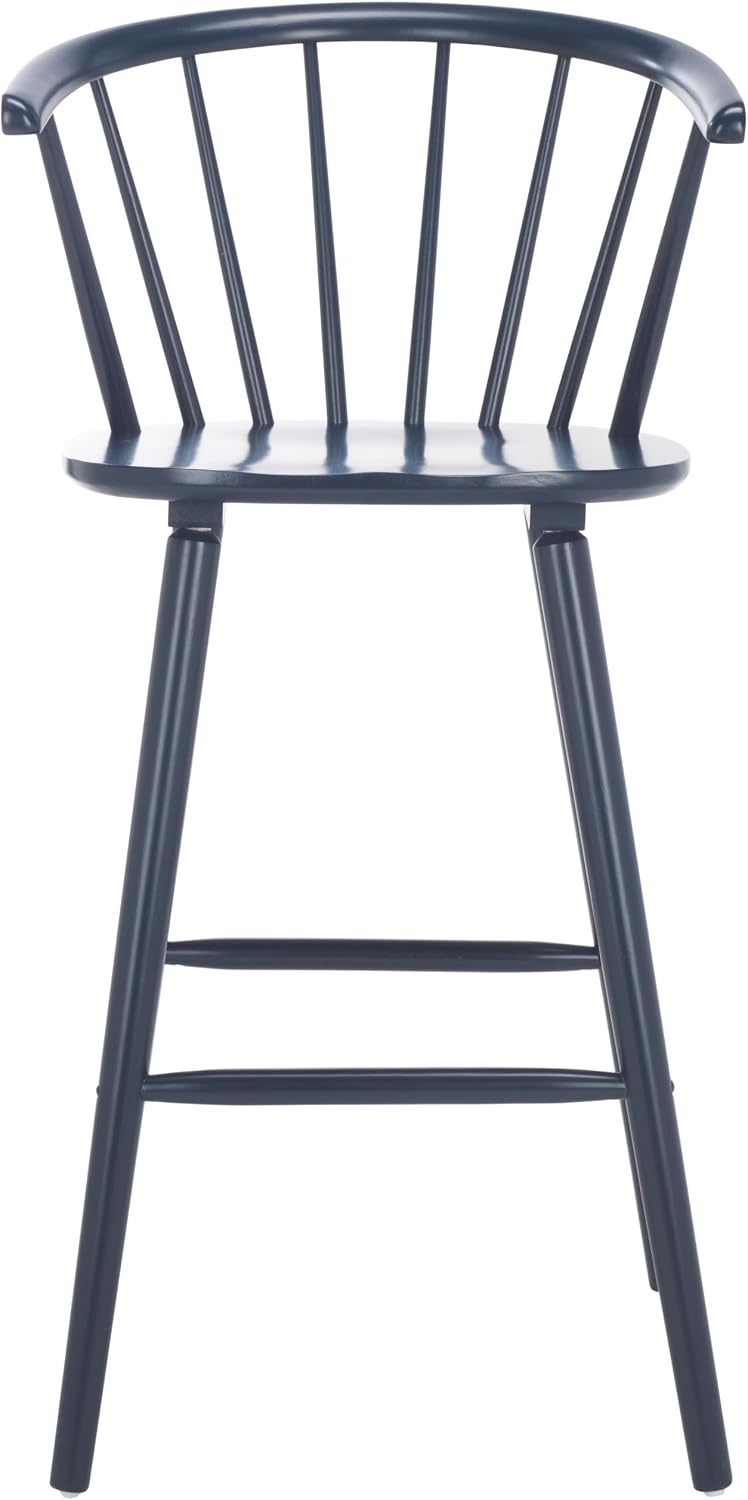 image:imageSAFAVIEH Home Collection Blanchard Farmhouse NaturalWhite Solid Wood Windsor Spindle 29inch Seat Height Bar Stool Set of 2Navy