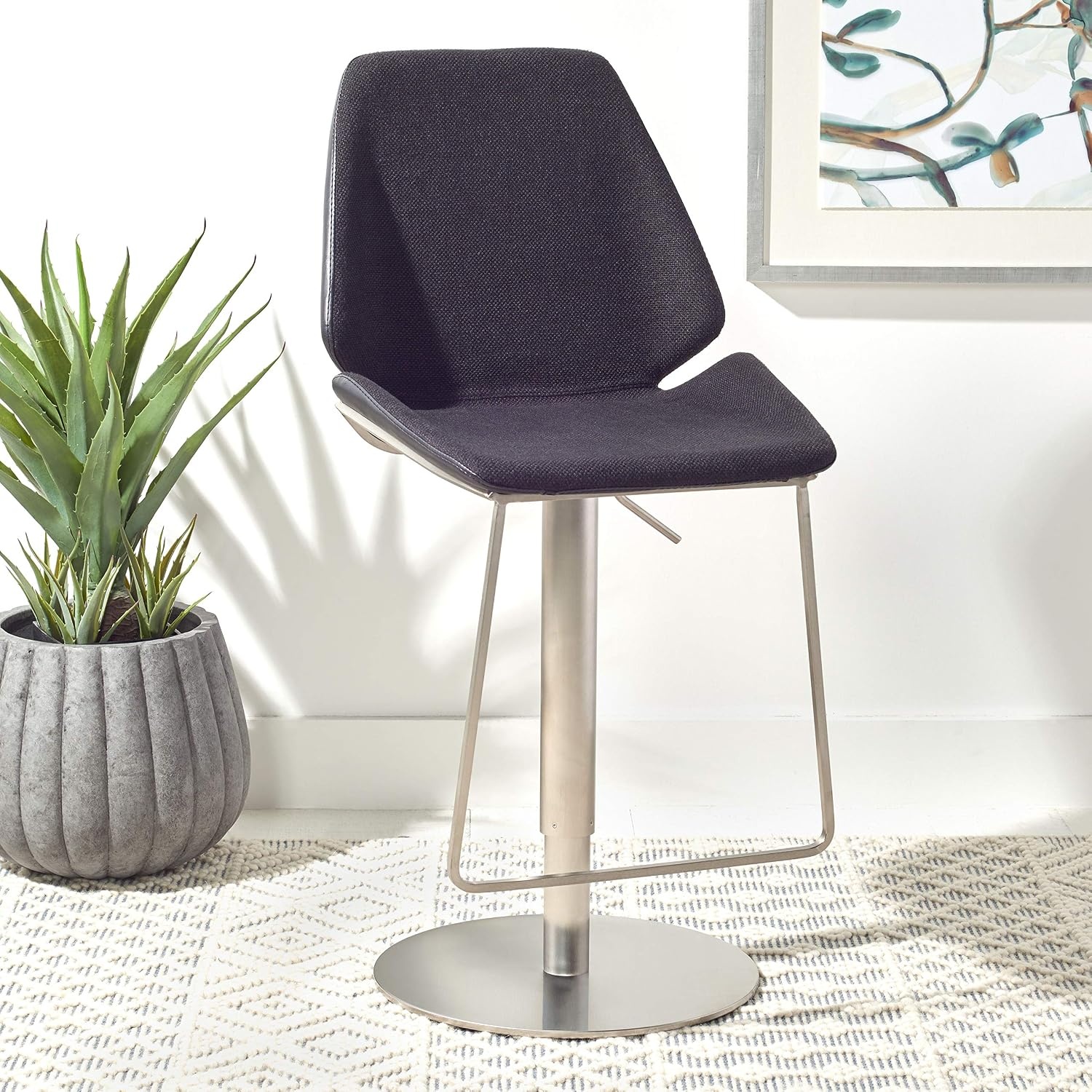 image:imageSAFAVIEH Home Collection Pierro Black Faux LeatherGold Adjustable Gas Lift Bar StoolBlack Brushed Nickle