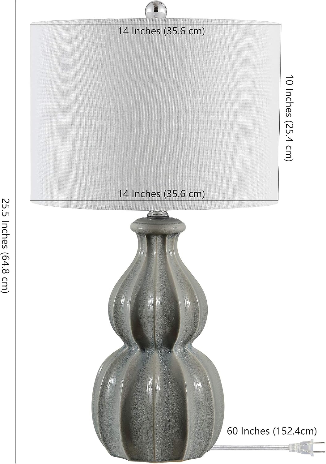 image:imageSAFAVIEH Lighting Collection Wade Grey Double Gourd Ceramic Table Lamp 26Inch Accent Lamp for Bedroom Living Room Home Office TBL4274AGray