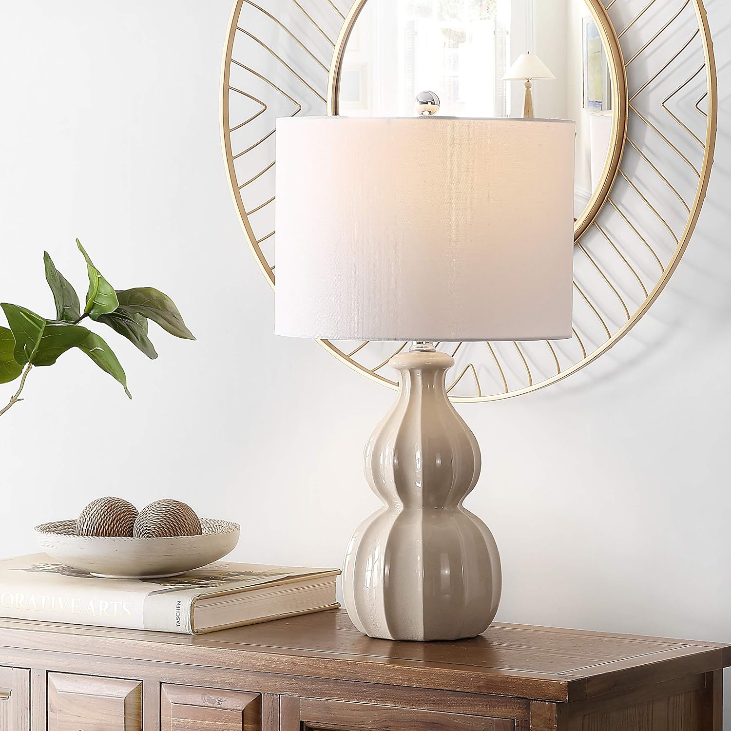 image:imageSAFAVIEH Lighting Collection Wade Grey Double Gourd Ceramic Table Lamp 26Inch Accent Lamp for Bedroom Living Room Home Office TBL4274AIvory