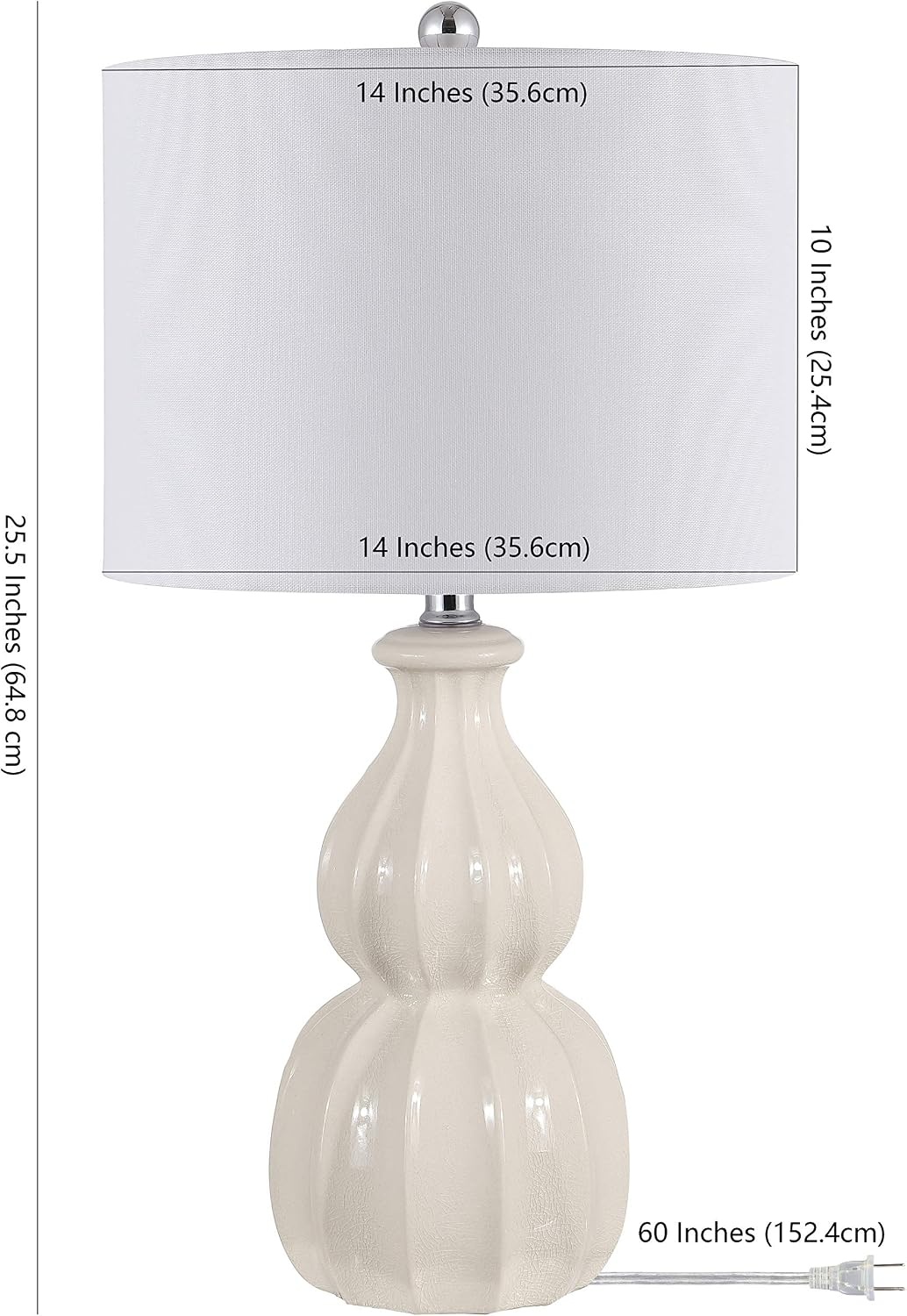 image:imageSAFAVIEH Lighting Collection Wade Grey Double Gourd Ceramic Table Lamp 26Inch Accent Lamp for Bedroom Living Room Home Office TBL4274AIvory
