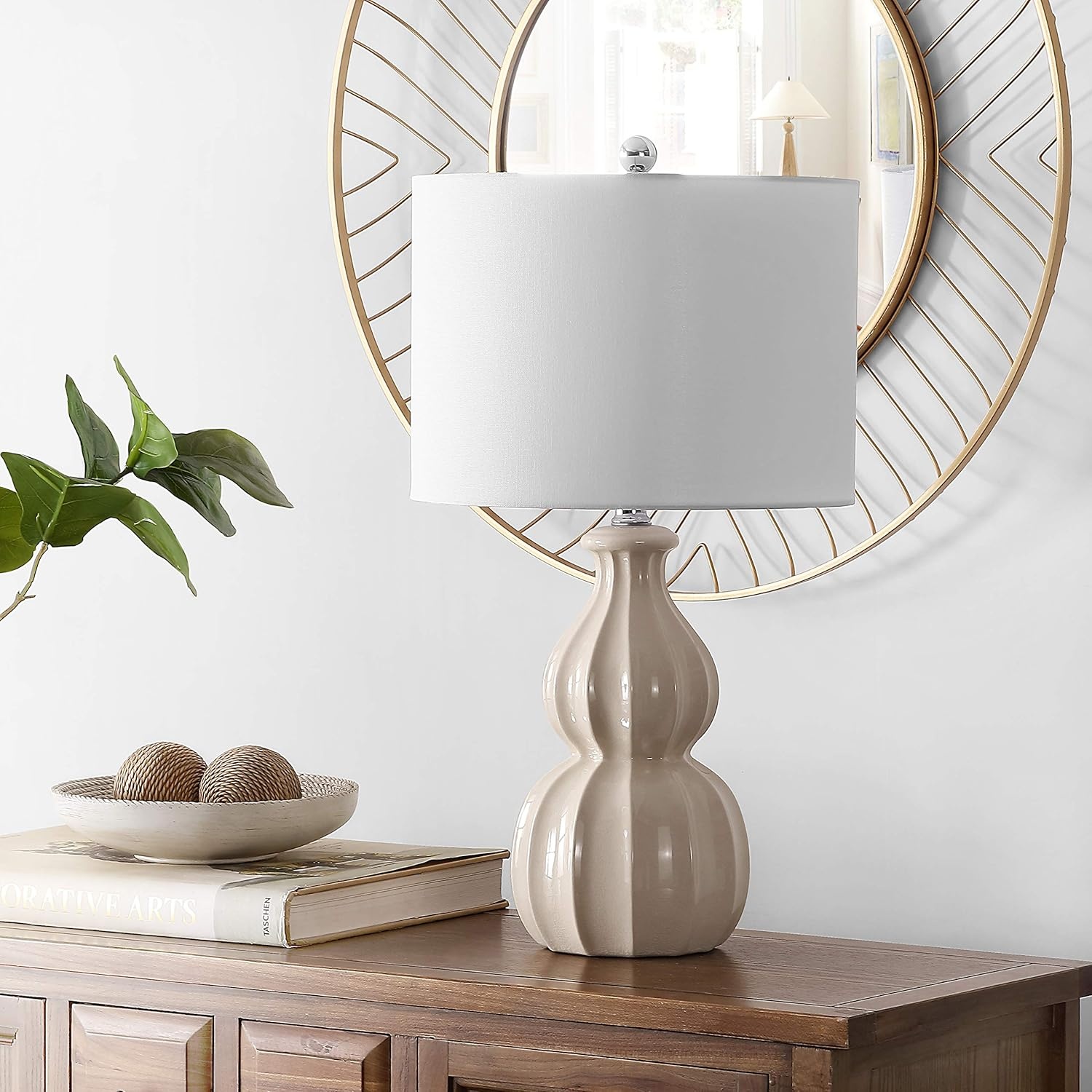image:imageSAFAVIEH Lighting Collection Wade Grey Double Gourd Ceramic Table Lamp 26Inch Accent Lamp for Bedroom Living Room Home Office TBL4274AIvory