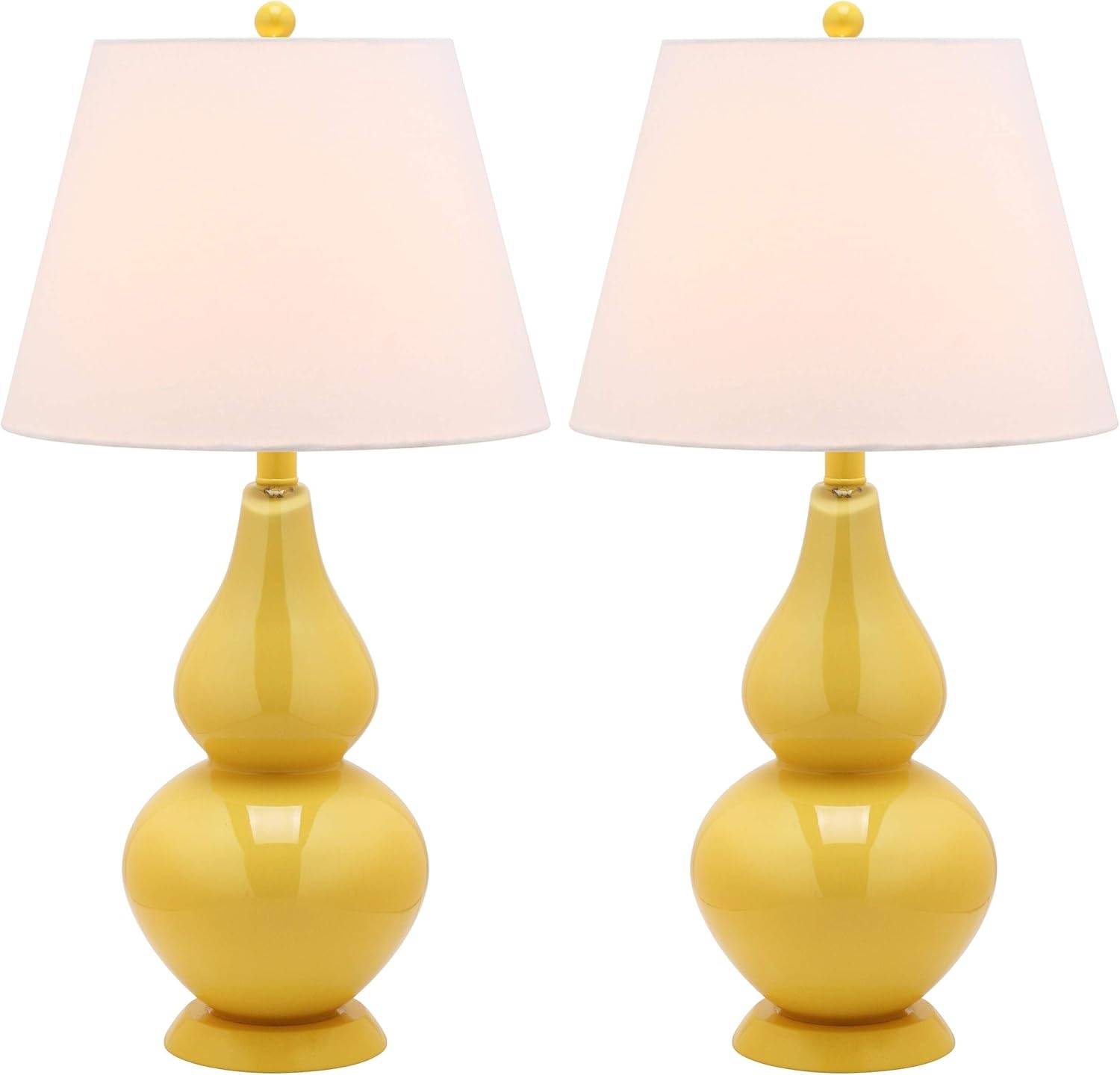 image:imageSAFAVIEH Lighting Collection Cybil Modern Contemporary Blood Orange Double Gourd Glass 27inch Bedroom Living Room Home Office Desk Nightstand Table Lamp Set of 2 LED Bulbs IncludedYellow