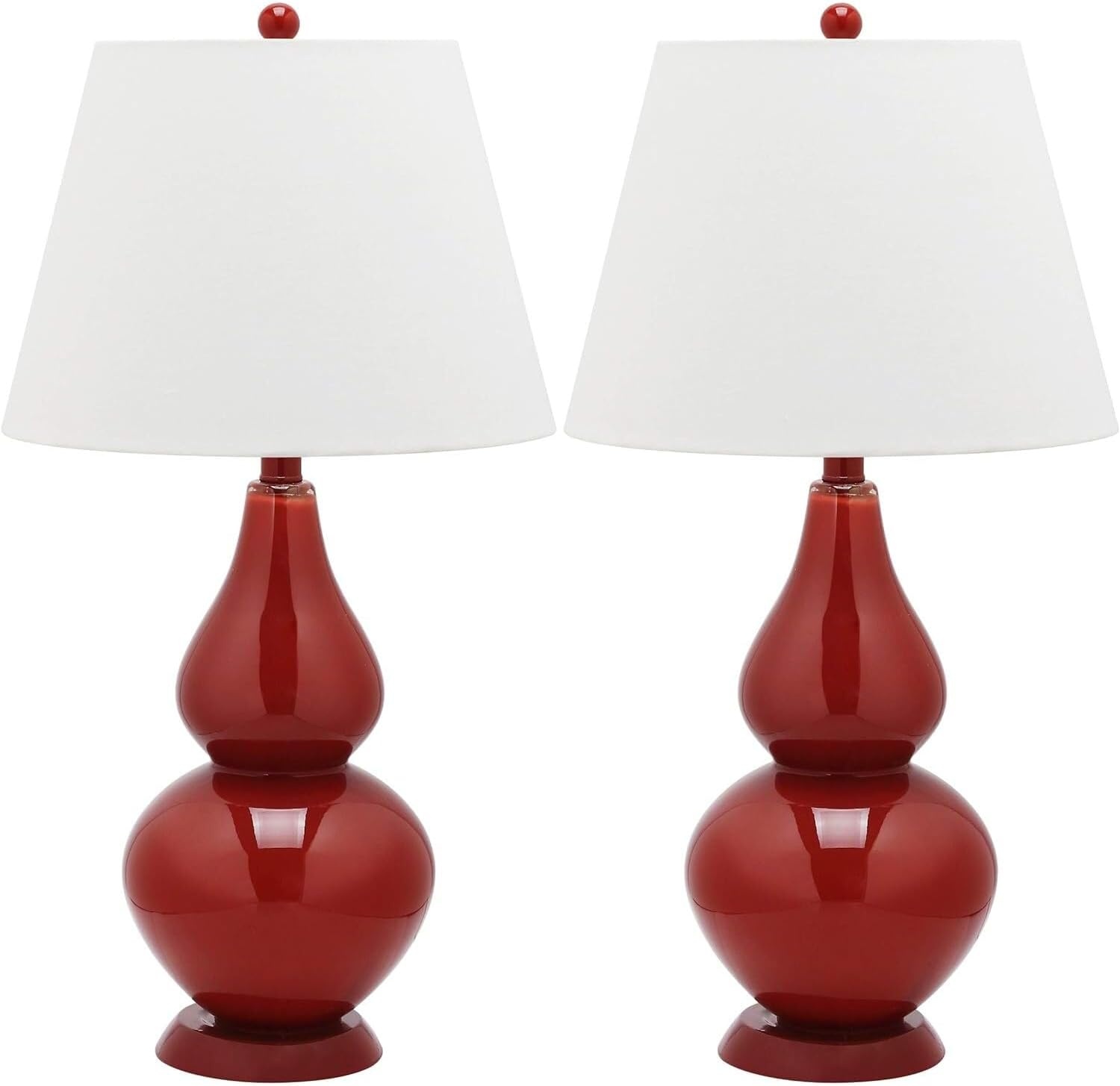 image:imageSAFAVIEH Lighting Collection Cybil Modern Contemporary Blood Orange Double Gourd Glass 27inch Bedroom Living Room Home Office Desk Nightstand Table Lamp Set of 2 LED Bulbs IncludedRed Set of 2