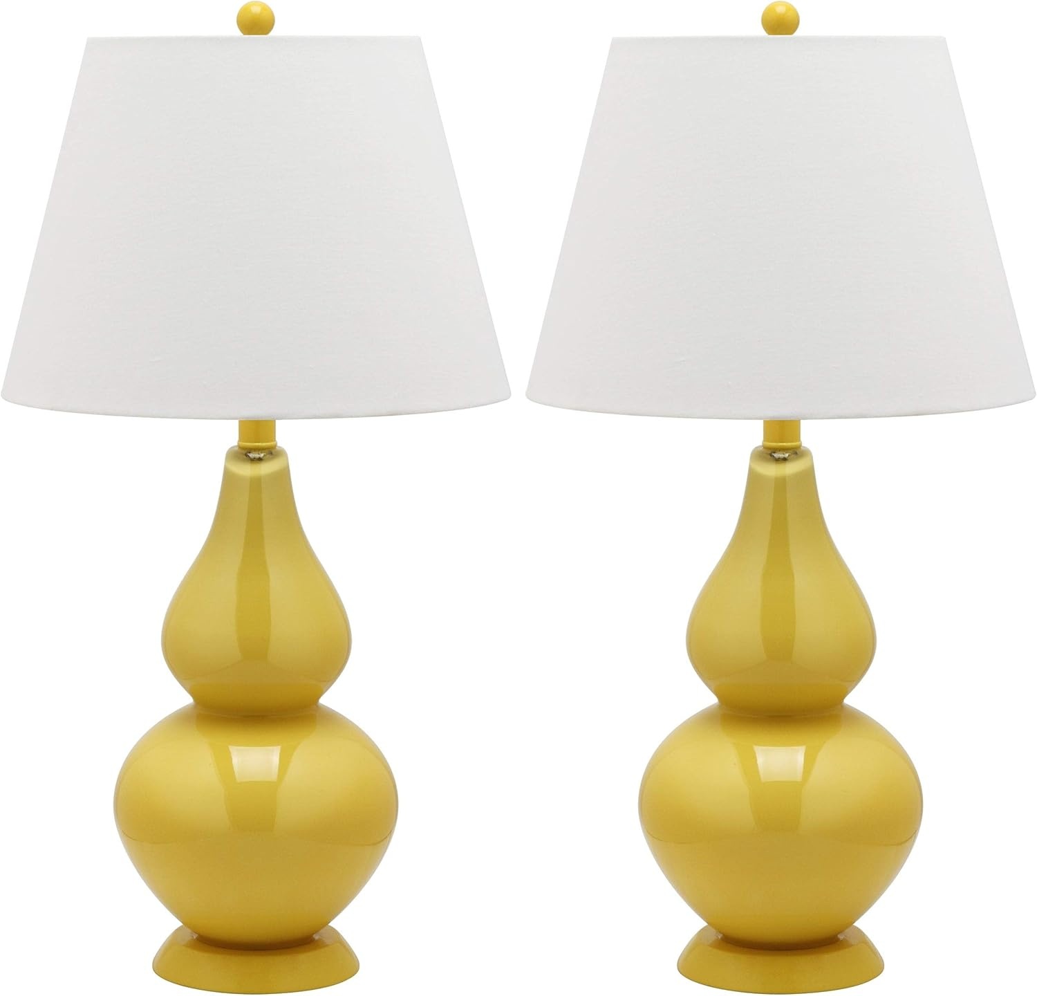 image:imageSAFAVIEH Lighting Collection Cybil Modern Contemporary Blood Orange Double Gourd Glass 27inch Bedroom Living Room Home Office Desk Nightstand Table Lamp Set of 2 LED Bulbs IncludedYellow
