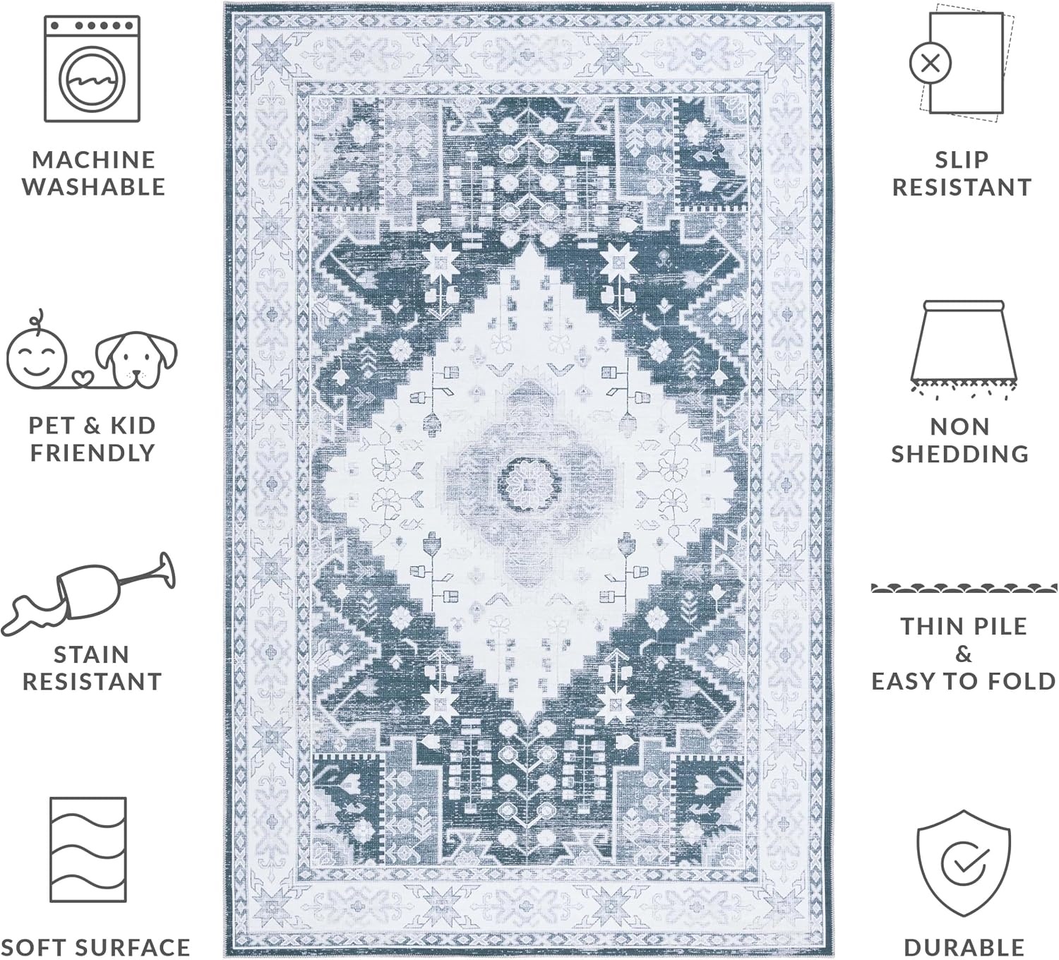 image:imageSAFAVIEH Washable Rug Arizona Collection 5 x 8 Grey Green amp Ivory Slip Resistant amp Easy to Clean Ideal for Living Room Bedroom Home Office Dining Space ARZ107FGrey GreenIvory
