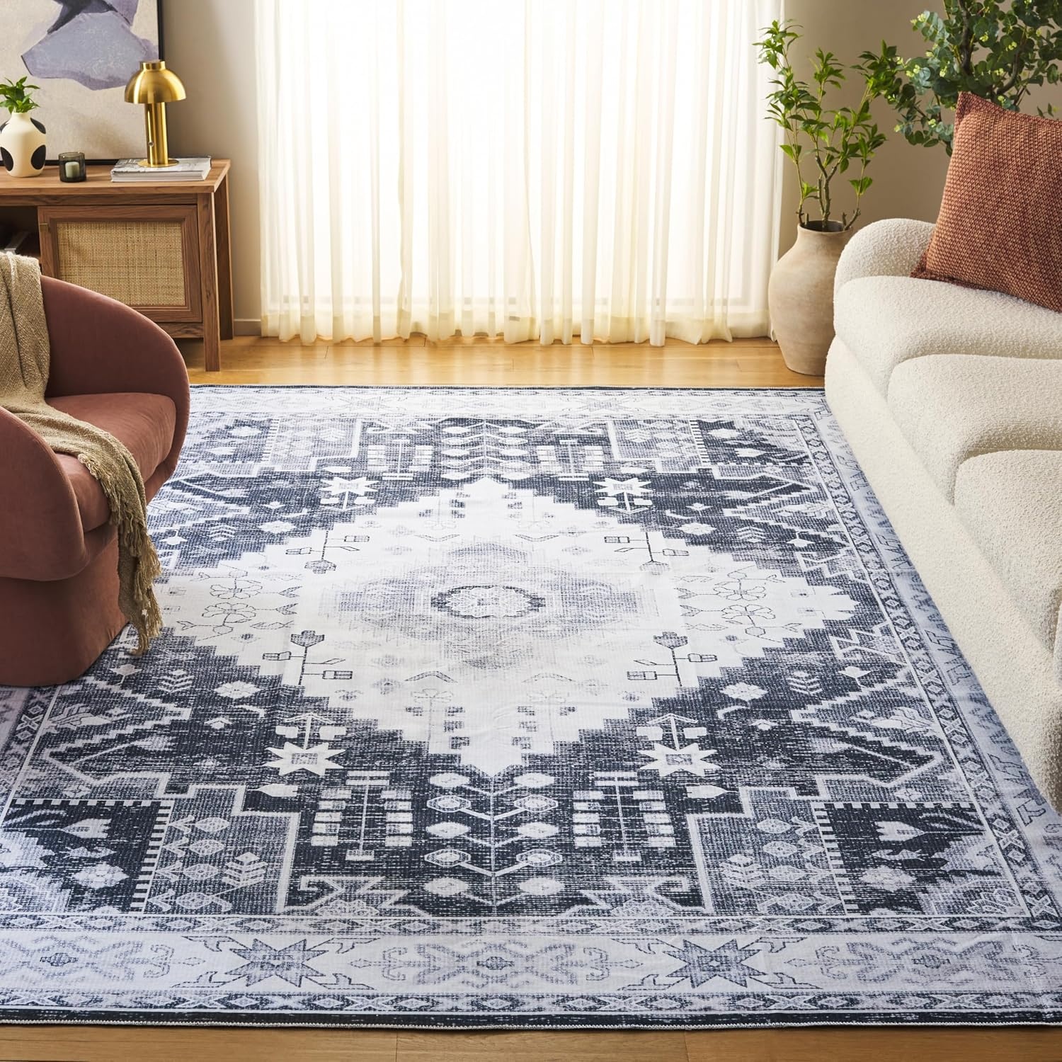 image:imageSAFAVIEH Washable Rug Arizona Collection 5 x 8 Grey Green amp Ivory Slip Resistant amp Easy to Clean Ideal for Living Room Bedroom Home Office Dining Space ARZ107FGrey GreenIvory