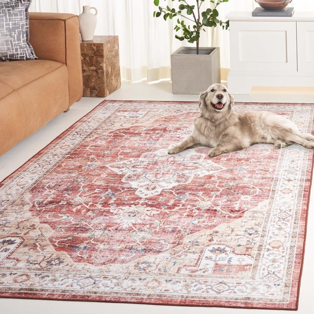 image:imageSAFAVIEH Washable Rug Arizona Collection 5 x 8 Rust amp Gold Slip Resistant amp Easy to Clean Ideal for Living Room Bedroom Home Office Dining Space ARZ556QRustGold