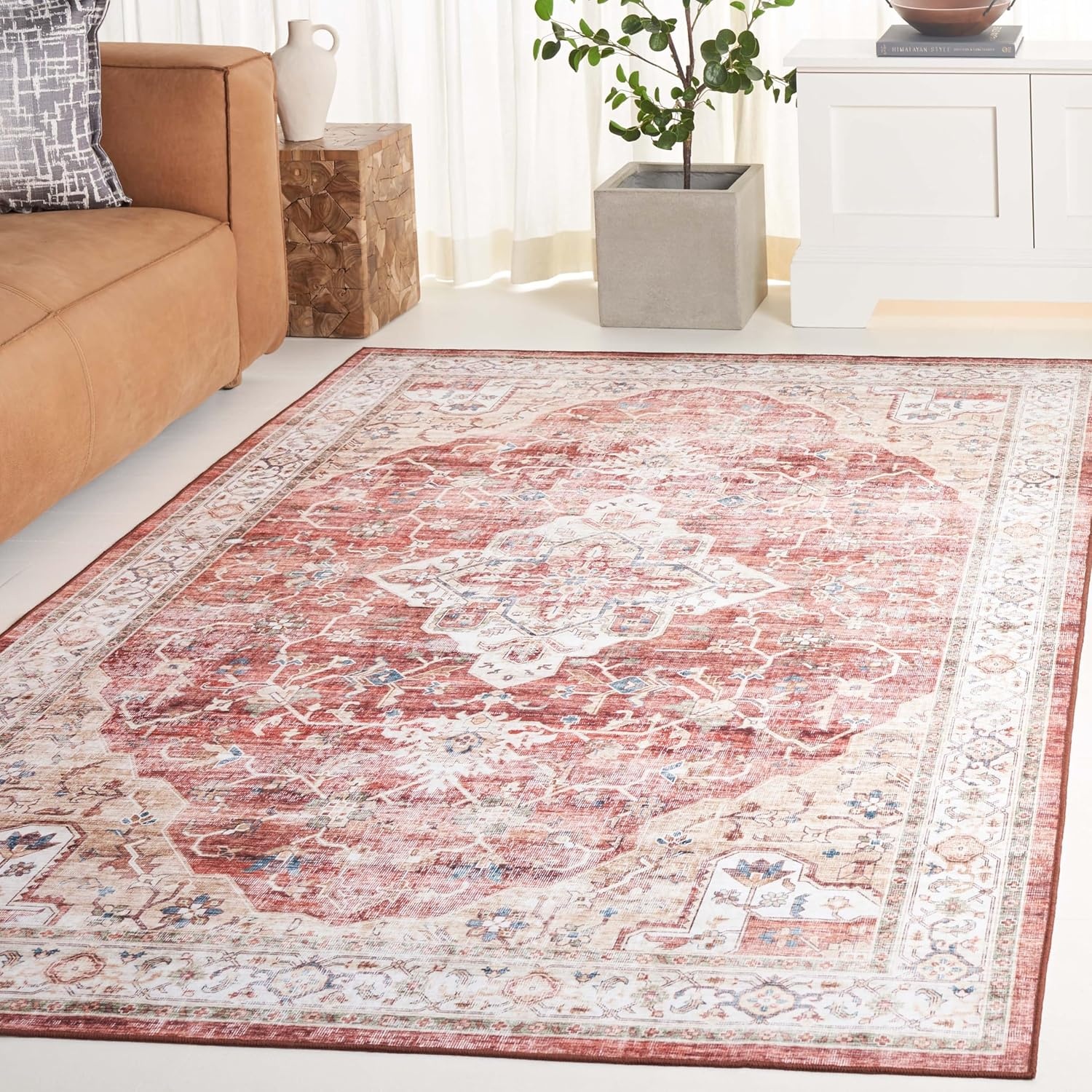 image:imageSAFAVIEH Washable Rug Arizona Collection 5 x 8 Rust amp Gold Slip Resistant amp Easy to Clean Ideal for Living Room Bedroom Home Office Dining Space ARZ556QRustGold