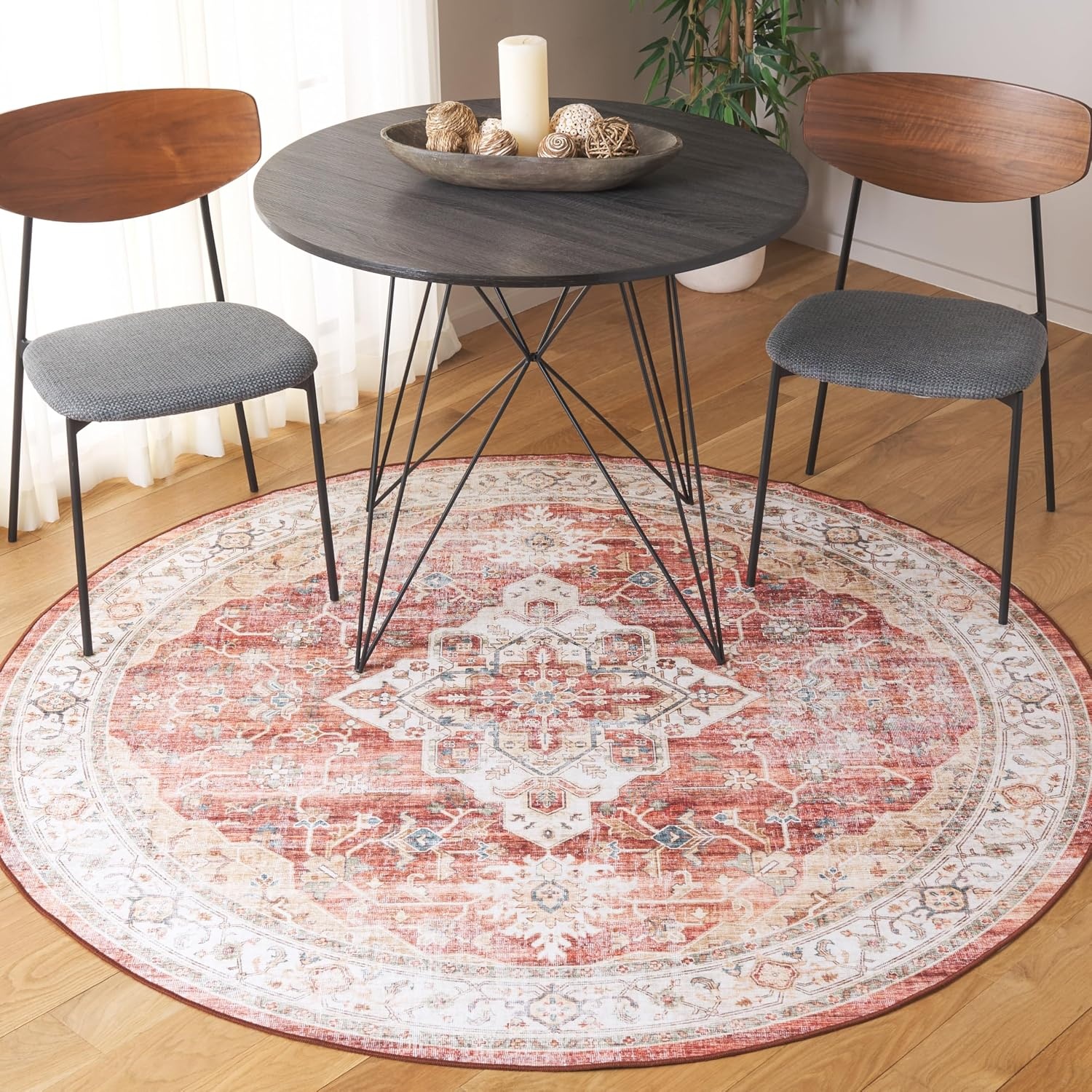 image:imageSAFAVIEH Washable Rug Arizona Collection 5 x 8 Rust amp Gold Slip Resistant amp Easy to Clean Ideal for Living Room Bedroom Home Office Dining Space ARZ556QRustGold