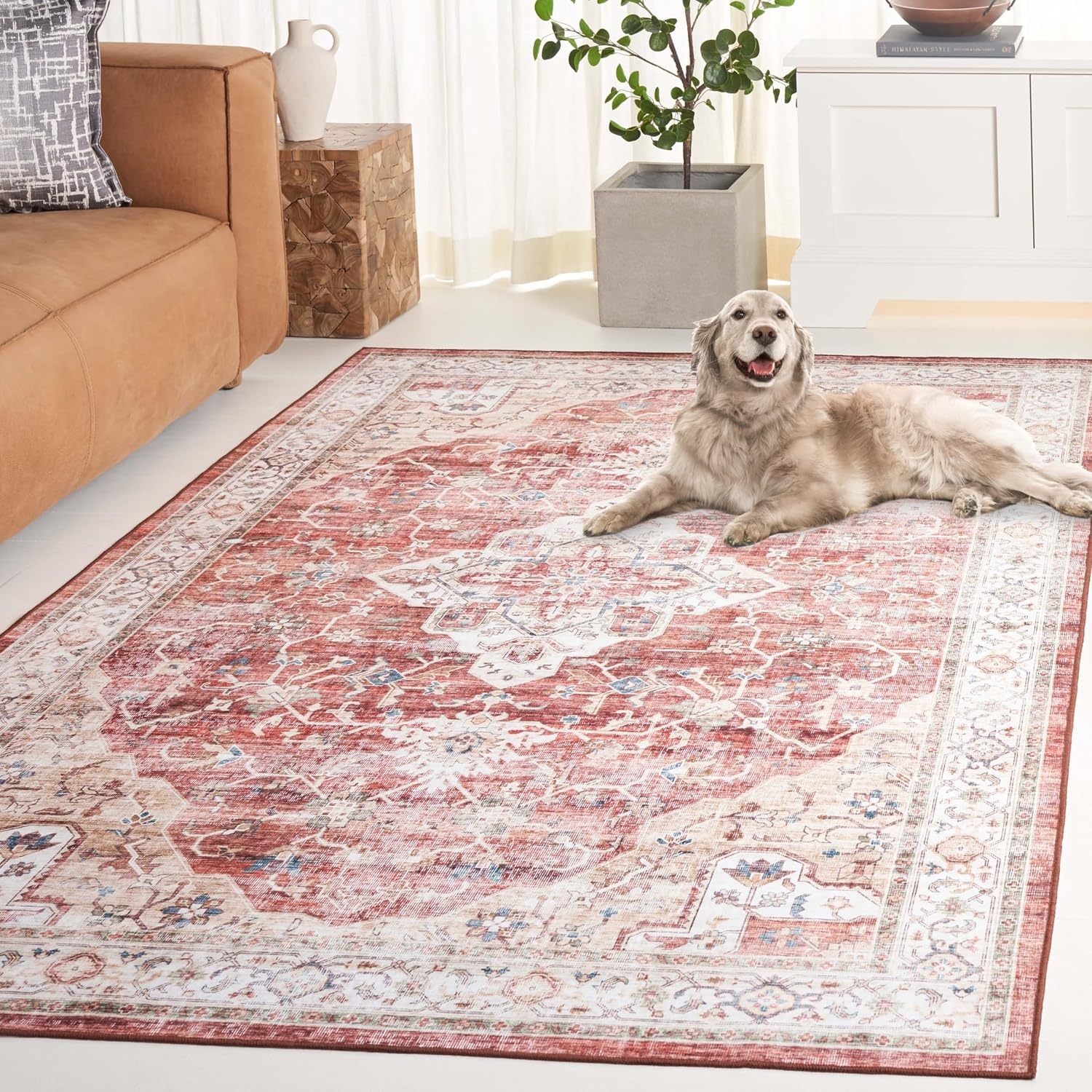image:imageSAFAVIEH Washable Rug Arizona Collection 5 x 8 Rust amp Gold Slip Resistant amp Easy to Clean Ideal for Living Room Bedroom Home Office Dining Space ARZ556QRustGold
