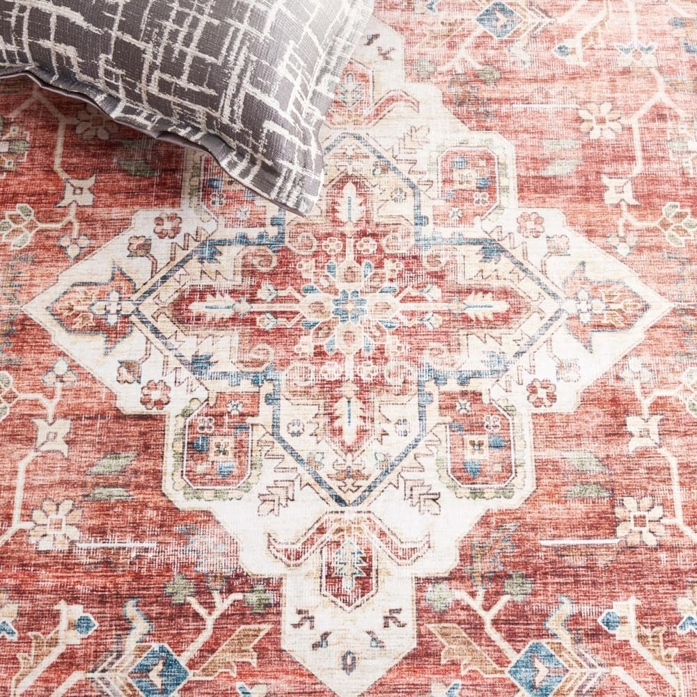 image:imageSAFAVIEH Washable Rug Arizona Collection 5 x 8 Rust amp Gold Slip Resistant amp Easy to Clean Ideal for Living Room Bedroom Home Office Dining Space ARZ556QRustGold