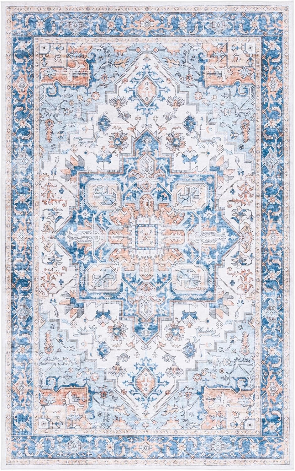 image:imageSAFAVIEH Washable Rug Arizona Collection 8 x 10 Blue amp Beige Slip Resistant amp Easy to Clean Ideal for Living Room Bedroom Home Office Dining Space ARZ523MBlueBeige