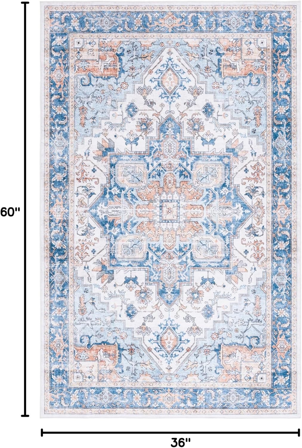 image:imageSAFAVIEH Washable Rug Arizona Collection 8 x 10 Blue amp Beige Slip Resistant amp Easy to Clean Ideal for Living Room Bedroom Home Office Dining Space ARZ523MBlueBeige