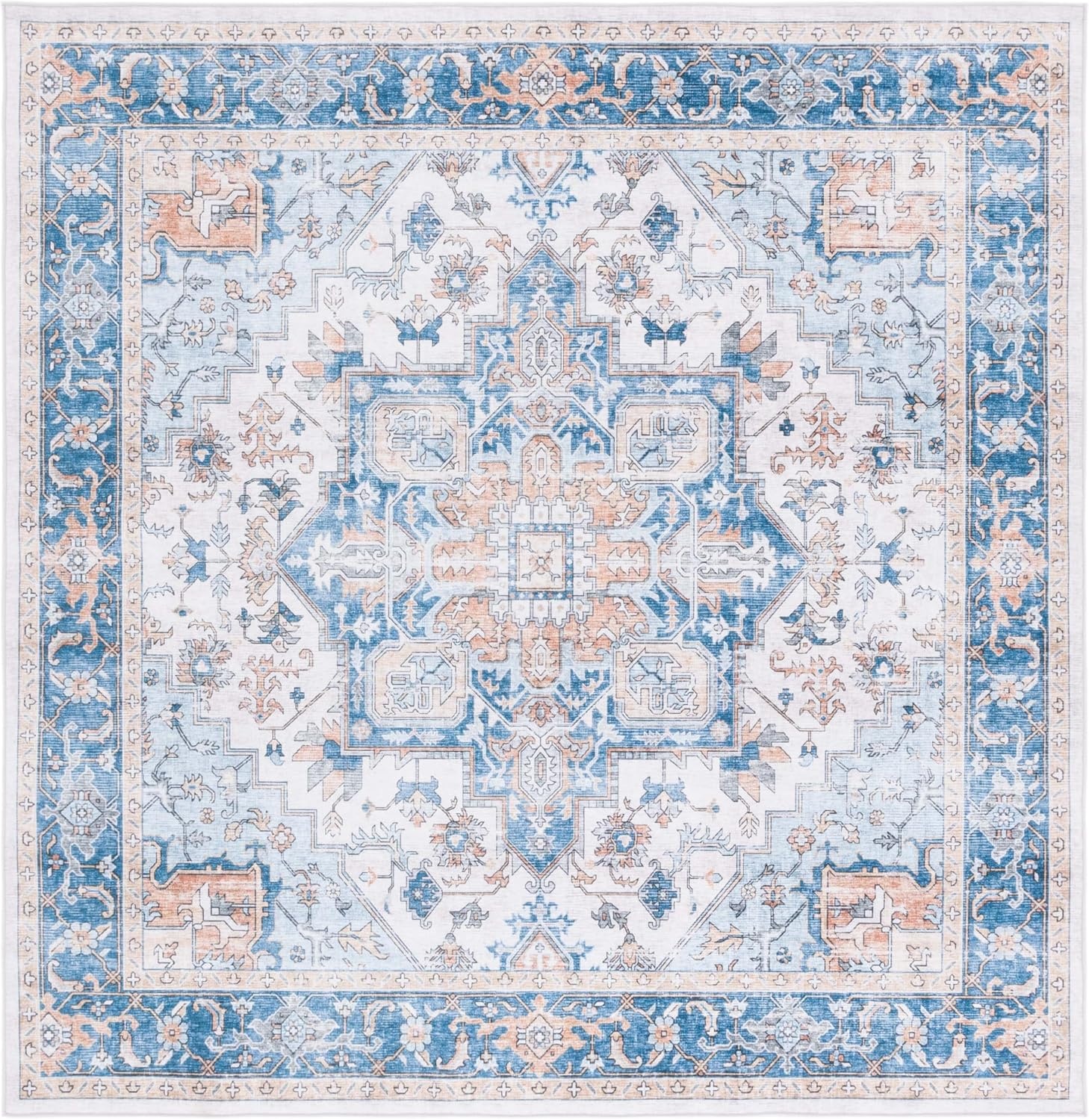image:imageSAFAVIEH Washable Rug Arizona Collection 8 x 10 Blue amp Beige Slip Resistant amp Easy to Clean Ideal for Living Room Bedroom Home Office Dining Space ARZ523MBlueBeige