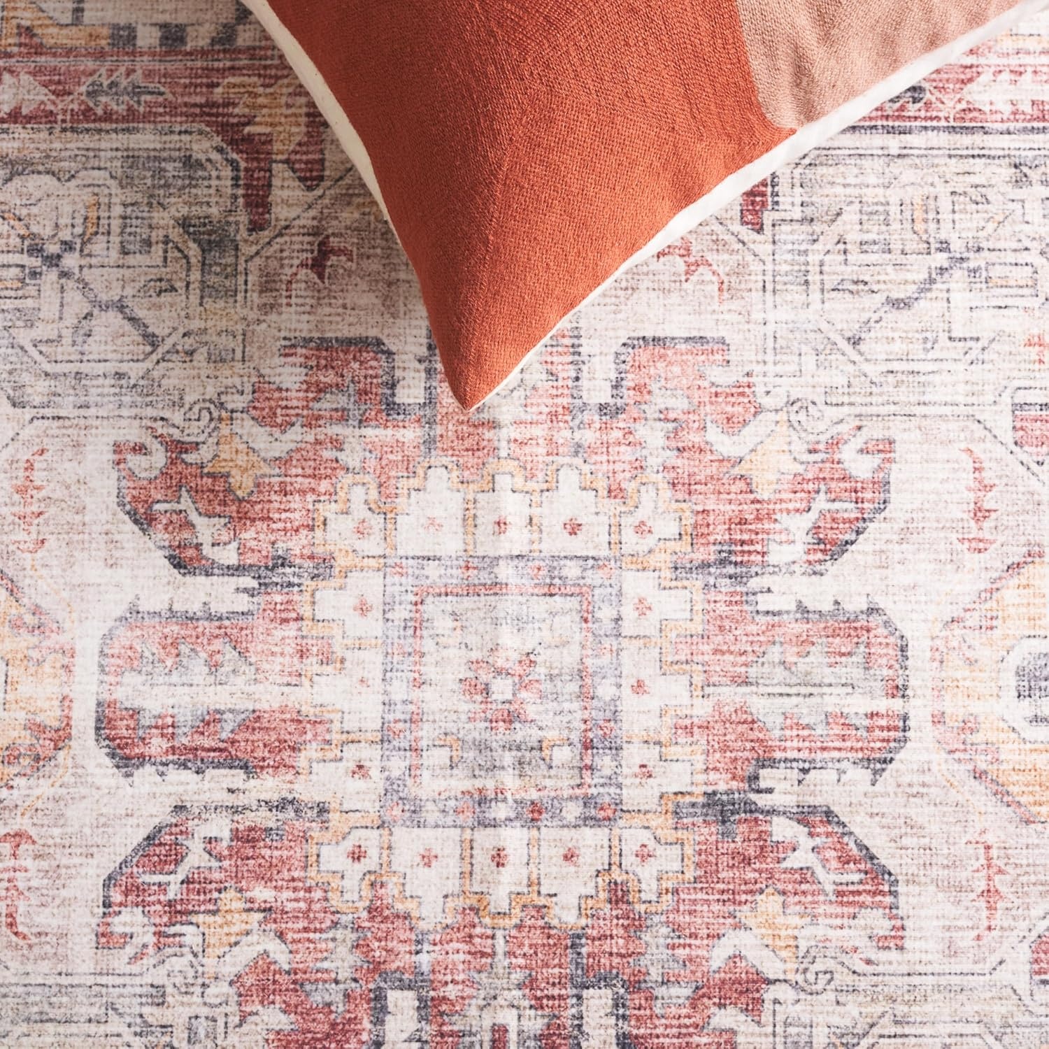 image:imageSAFAVIEH Washable Rug Arizona Collection 8 x 10 Blue amp Beige Slip Resistant amp Easy to Clean Ideal for Living Room Bedroom Home Office Dining Space ARZ523MBeigeRust