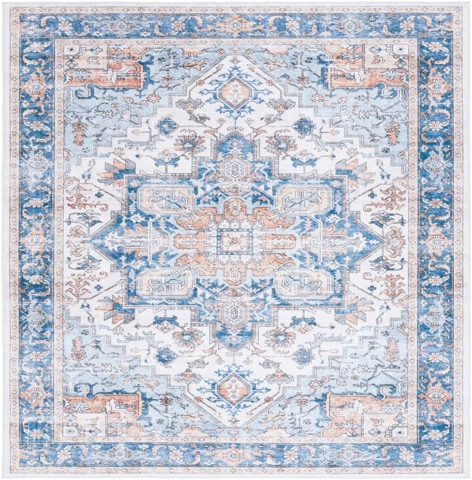 image:imageSAFAVIEH Washable Rug Arizona Collection 8 x 10 Blue amp Beige Slip Resistant amp Easy to Clean Ideal for Living Room Bedroom Home Office Dining Space ARZ523MBlueBeige