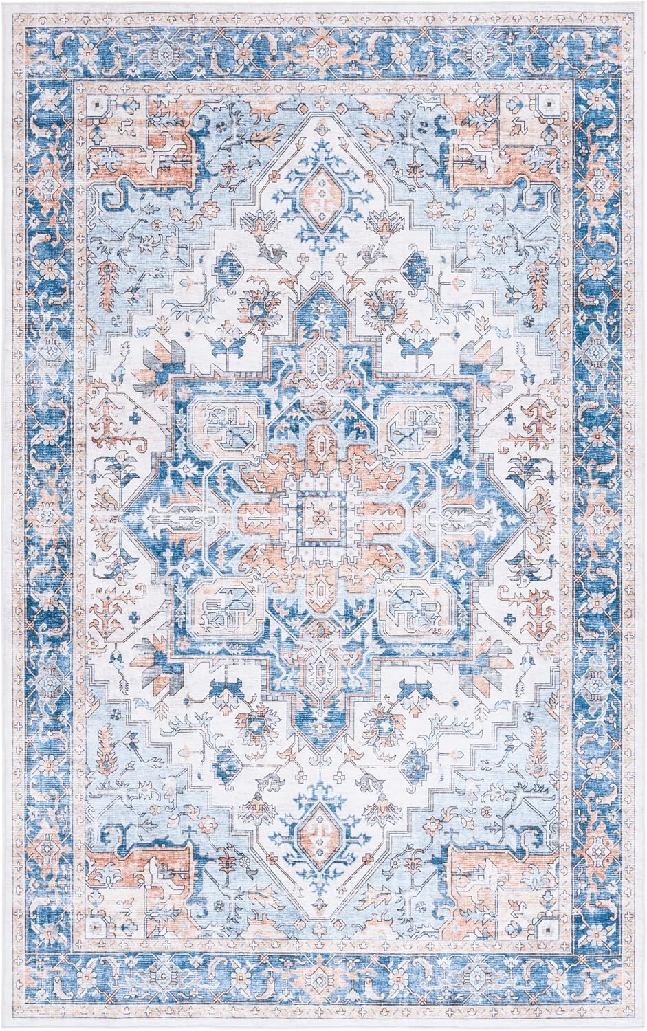 image:imageSAFAVIEH Washable Rug Arizona Collection 8 x 10 Blue amp Beige Slip Resistant amp Easy to Clean Ideal for Living Room Bedroom Home Office Dining Space ARZ523MBlueBeige