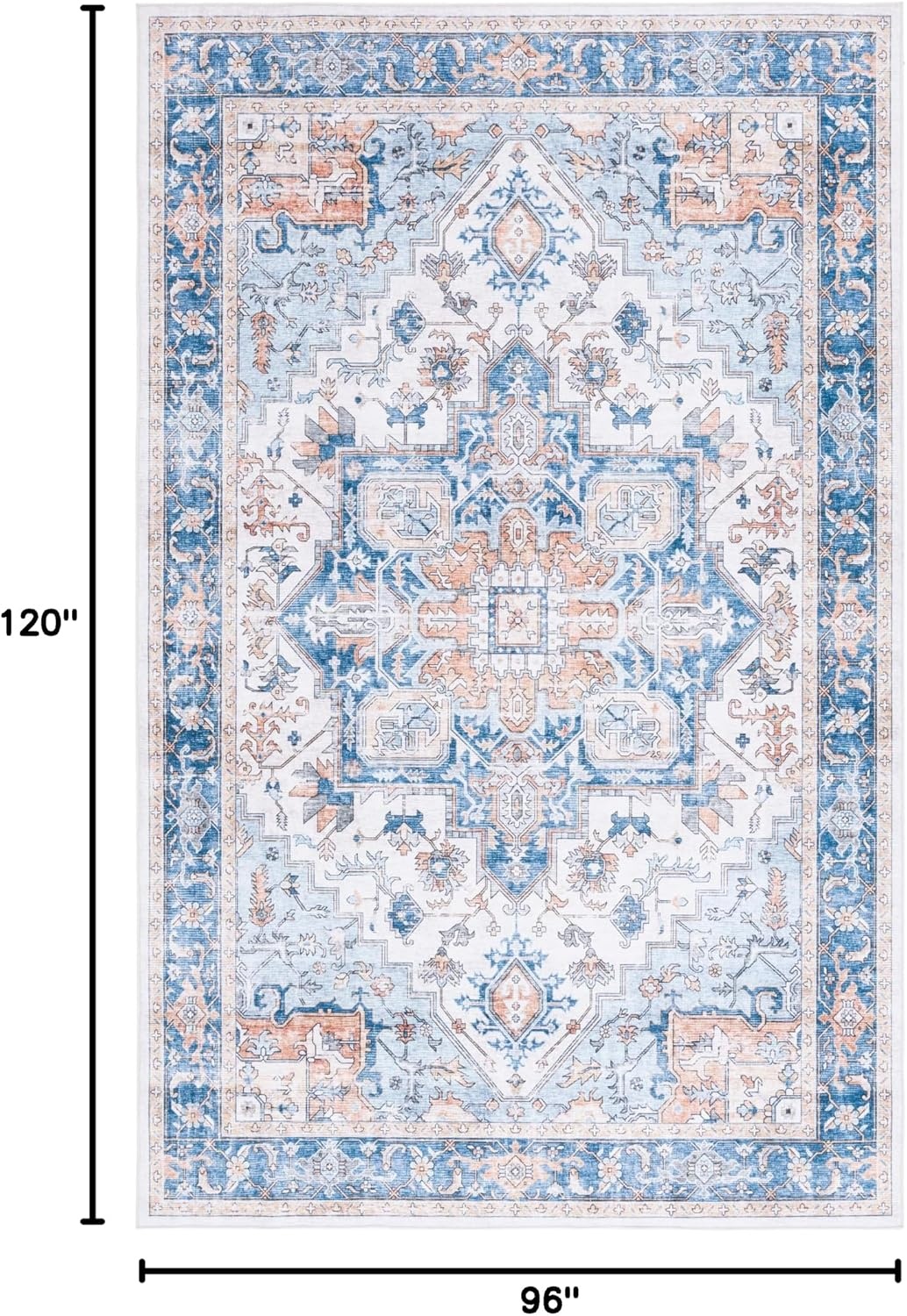 image:imageSAFAVIEH Washable Rug Arizona Collection 8 x 10 Blue amp Beige Slip Resistant amp Easy to Clean Ideal for Living Room Bedroom Home Office Dining Space ARZ523MBlueBeige